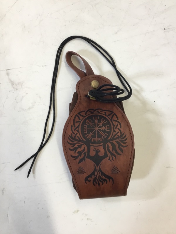 Photo 2 of HiiFeuer Medieval Faux Leather Pouch, Portable Drawstring Purse, Vintage Belt Pouch Dice Bag For LARP Ren Faire (Dragon Brown)