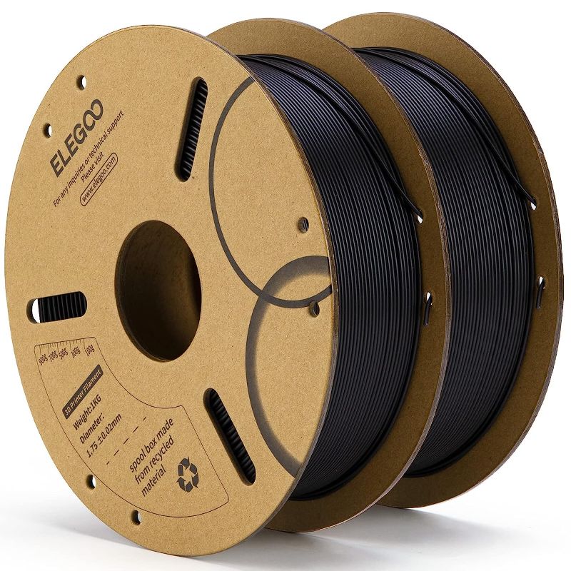 Photo 1 of ELEGOO PLA Filament 1.75mm Black 2KG, 3D Printer Filament Dimensional Accuracy +/- 0.02mm, 2 Pack 1kg Cardboard Spool(2.2lbs) 3D Printing Filament Fits for Most FDM 3D Printers