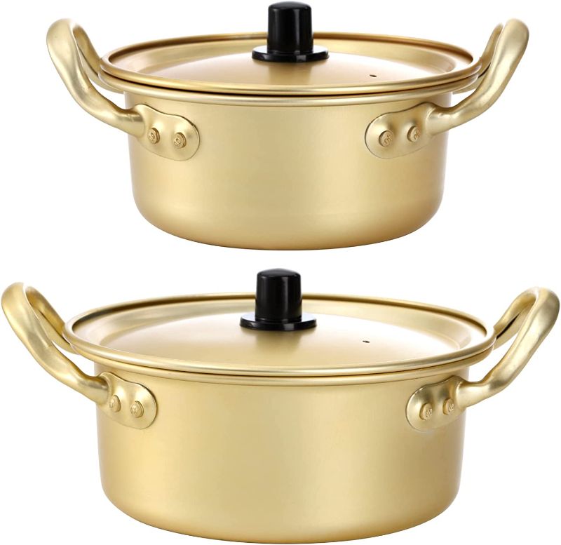 Photo 1 of Lyellfe 2 Pack Korea Ramen Pot with Lid, Fast Noodles Cooking Pots, Aluminum Shin Ramyun Pot with Handles, Great for Soup, Curry, Pasta, and Stew, 2 Sizes