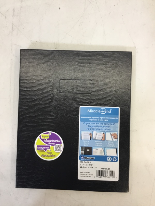 Photo 1 of MiracleBind Notebook, College/Margin, 9 1/4 x 7 1/4, Black Cover, 75 Sheets
