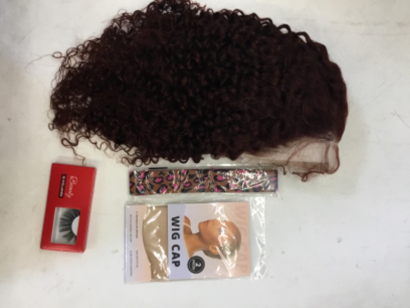 Photo 2 of Nadula Reddish Brown Kinky Curly 13x4 Lace Front Human Hair Wigs Pre Plucked with Baby Hair 10A Glueless Malaysian Afro 4C Kinky Curly Copper Red Colored Lace Frontal Wigs #33B Color 18inch + Free Gifts 