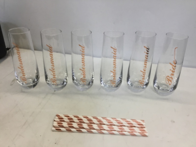 Photo 1 of Bride & Bridesmaid Champagne Flutes 6 Glasses 