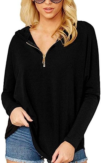 Photo 1 of Women's Long Sleeve Casual Tops Blouse Hooded Half Zip-up Loose Hoodie MEDIUM