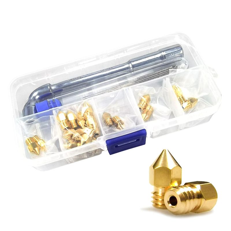 Photo 1 of XIFOWE MK8 Nozzles 24 pcs 3D Printer Brass Nozzles 0.2mm, 0.4mm,0.6mm, 0.8mm, 1.0mm CR-10 Nozzle with DIY Tools and Metal Storage Box for CR-8 / CR-10 / Ender 3 / Ender 3S / 5/6 