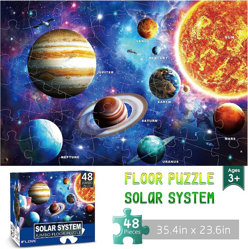 Photo 1 of Jumbo Floor Puzzle for Kids Ages 4-8, Solar System Jigsaw Puzzles,48 Piece Space Large Puzzles for Toddler Ages 3-5, Preschool Learning Planets Toys Christmas Birthday Gift for Boys Girls