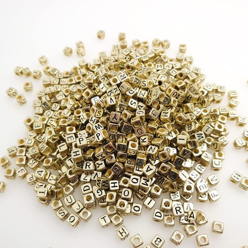 Photo 1 of 800 Pieces 6x6mm Gold Cube Acrylic Alphabet Letter Beads A-Z Mixed Plastic Shape Loose DIY Beads for Jewelry Making Bracelets Necklaces Key Chains