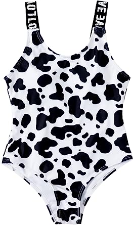Photo 1 of Milumia Girl's Cute One Piece Swimsuit Cow Print Letter Tape Backless Bathing Suit