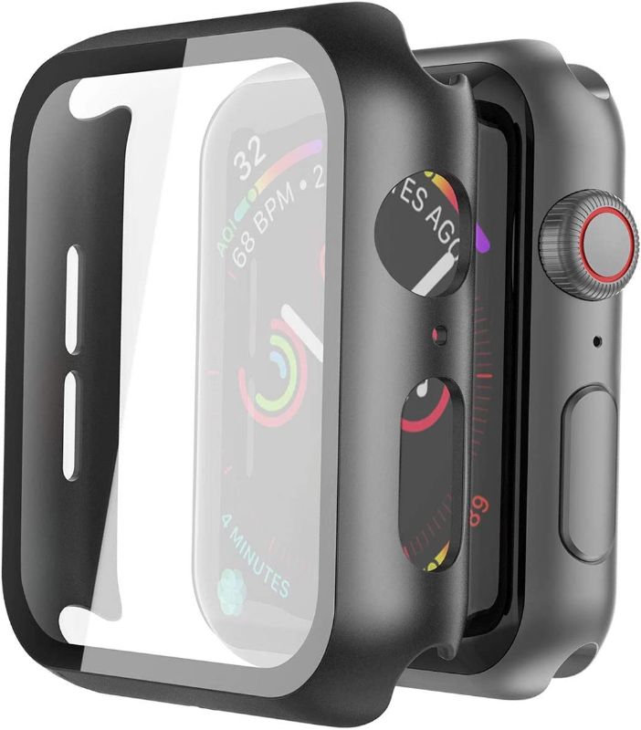 Photo 1 of Misxi 2 Pack Hard PC Case with Tempered Glass Screen Protector Compatible with Apple Watch Series 6 SE Series 5 Series 4 44mm, Black 