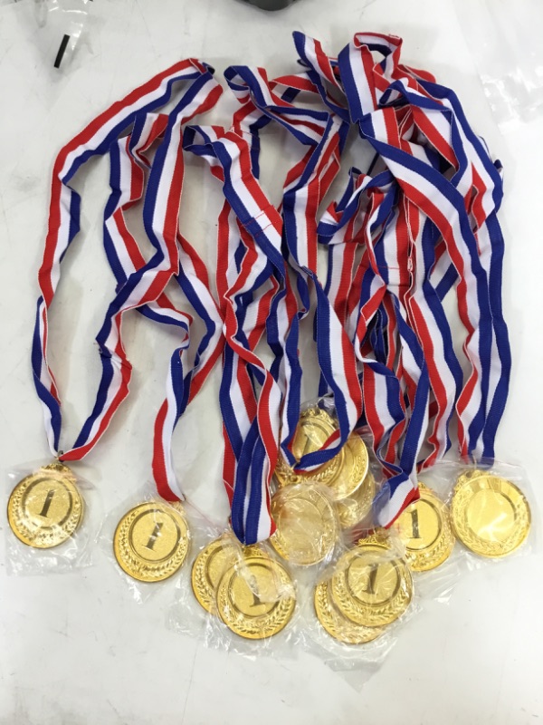 Photo 2 of 12 Pieces Gold Award Medals - Winner Medals Gold Prizes for Sports, Competitions, Parties, Spelling Bees, Olympic Style, 2 Inches