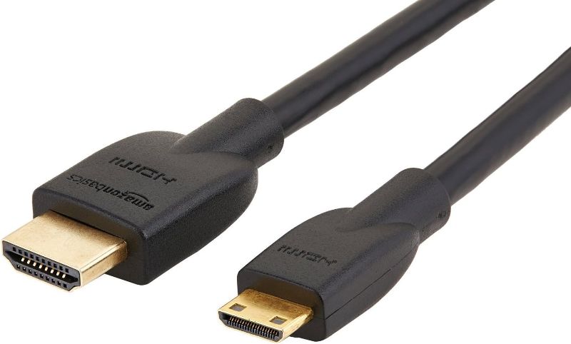 Photo 1 of Amazon Basics Mini HDMI to HDMI Adapter Cable, 18Gbps High-Speed, 4K@60Hz, 2160p, 48-Bit Color, Ethernet Ready, 6 Foot, Black