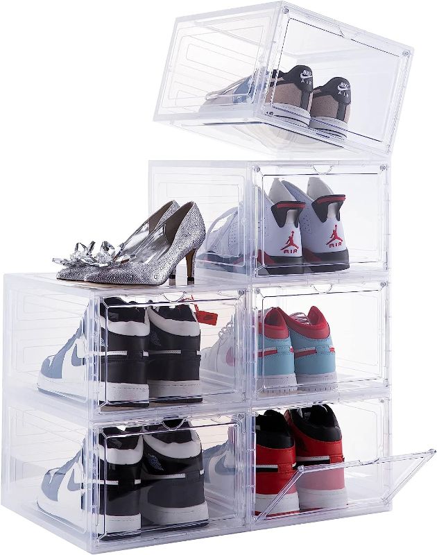 Photo 1 of Attelite Drop Front Plastic Shoe Box with Clear Door, Set of 6, Stackable, For Display Sneakers, Easy Assembly, Fit up to US Size 12