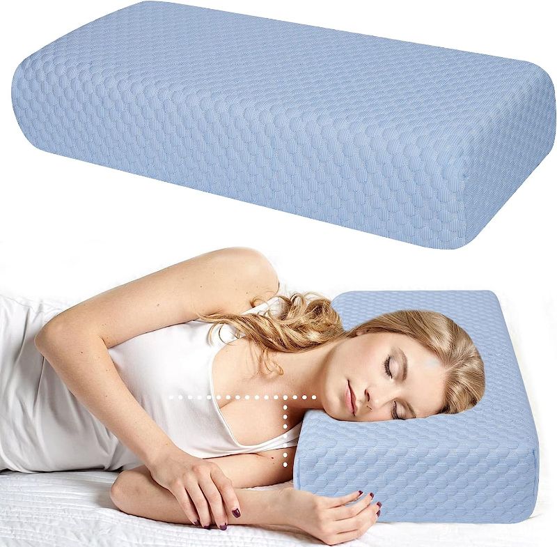 Photo 1 of Cube Memory Foam Pillow Side Sleeper Pillow for Neck and Shoulder Pain(24"x12"x5", Medium), Cooling Bed Pillow for Side Sleeping, Soft and Supportive Cervical Pillow, Square pillow - King, Queen, Blue