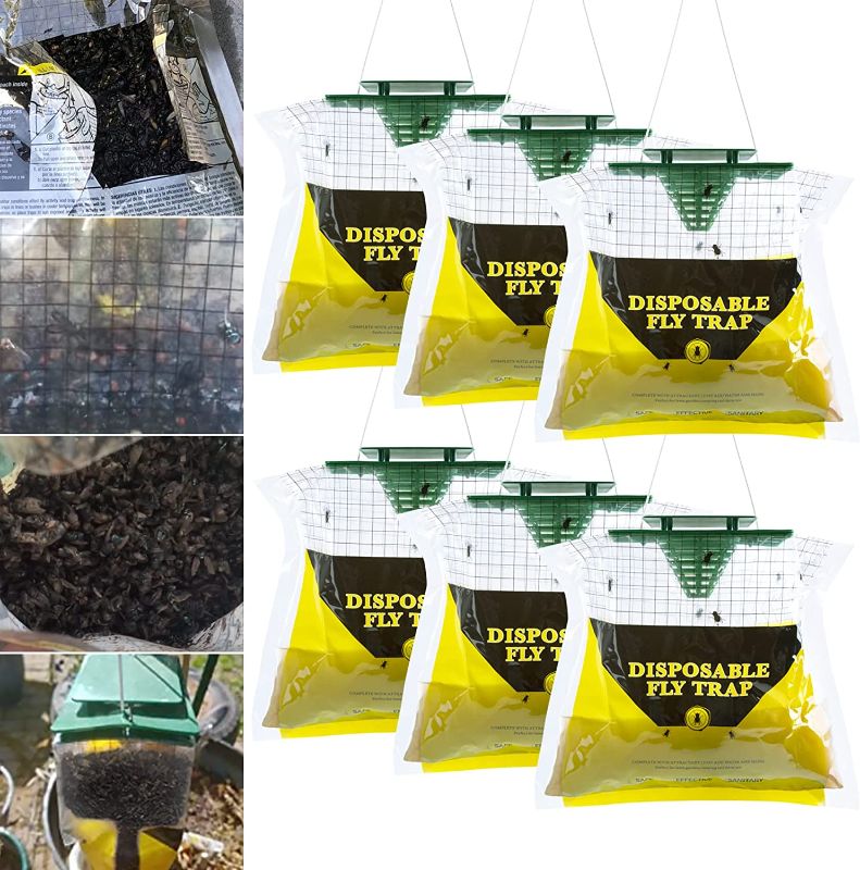 Photo 1 of Fly Traps Outdoor Fly Trap Hanging, 6 Natural Pre-Baited Fly Hunter Ranch Fly Trap, Fly Bags Outdoor Disposable Stable Pest Control Fly Trap Bag Catchers Killer Outdoors