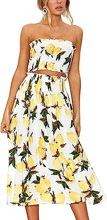 Photo 1 of Angashion Women's Floral Crop Top Maxi Skirts Set 2 Piece Outfit Dress