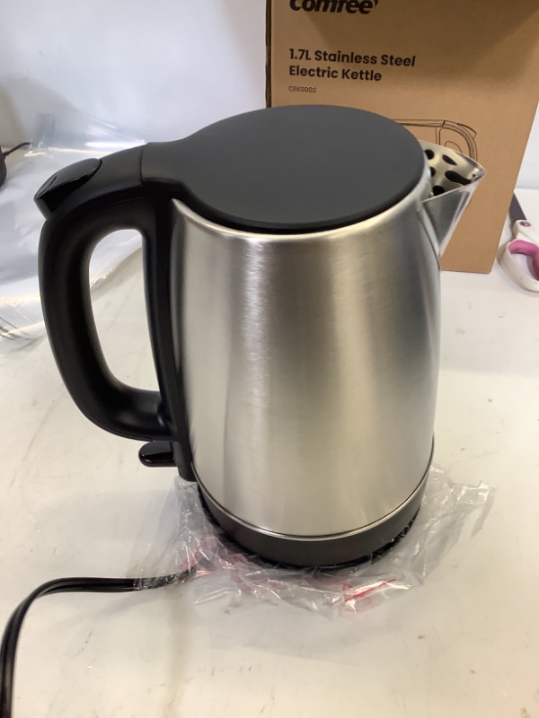 Photo 2 of Comfee 1.7L Stainless Steel Electric Tea Kettle, BPA-Free Hot Water Boiler, Cordless with LED Light, Auto Shut-Off and Boil-Dry Protection, 1500W Fast Boil