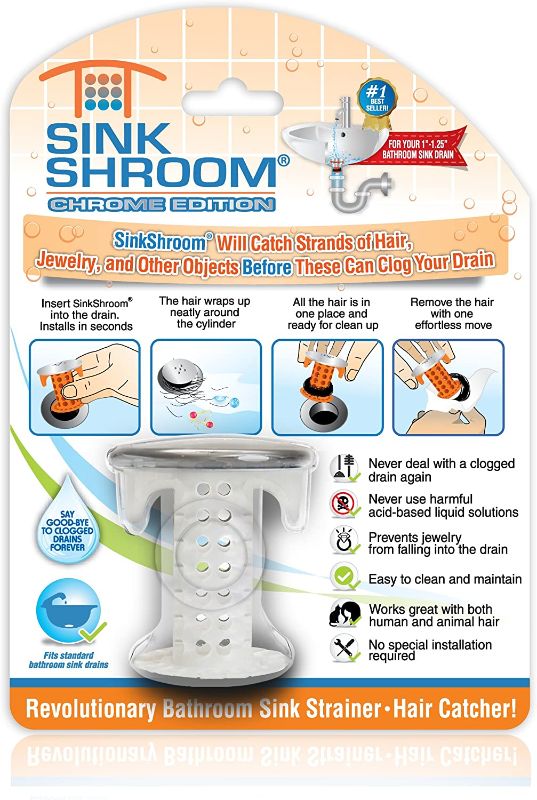 Photo 1 of SinkShroom Revolutionary Bathroom Sink Drain Protector Hair Catcher, Strainer, Snare, Sinkshroom Chrome Edition, 1" -1.4"