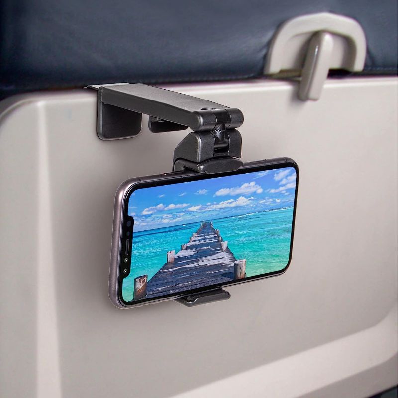 Photo 1 of Universal in Flight Airplane Phone Holder Mount. Handsfree Phone Holder for Desk Tray with Multi-Directional Dual 360 Degree Rotation. Pocket Size Must Have Travel Essential Accessory for Flying