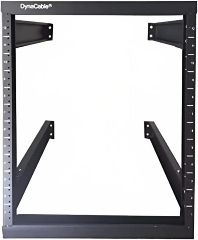 Photo 1 of DynaCable 12U 19 Inch Heavy Duty Open Frame Fixed Mount Rack | 20 Inches Depth Wall Mount Rack for Cabinets | IT Networking & More | Hold Up to 250 lbs | Matte Black