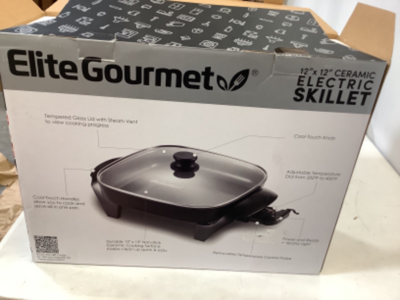 Photo 3 of Elite Gourmet EG2212 12"x12"x2.15” Healthy Ceramic Coated Electric Skillet, Dishwasher Safe, Rapid Heat Up, 1200W, Dark Grey 6 Quart