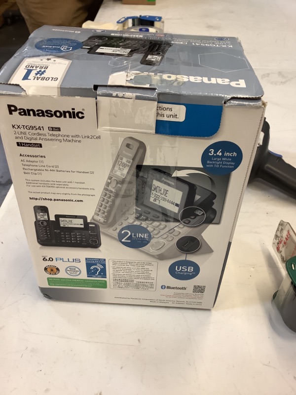Photo 3 of Panasonic 2-Line Cordless Phone System with 1 Handset - Answering Machine, Link2Cell, 3-Way Conference, Call Block, Long Range DECT 6.0, Bluetooth - KX-TG9541B (Black) 1 Handset Cordless+Link2Cell Phone