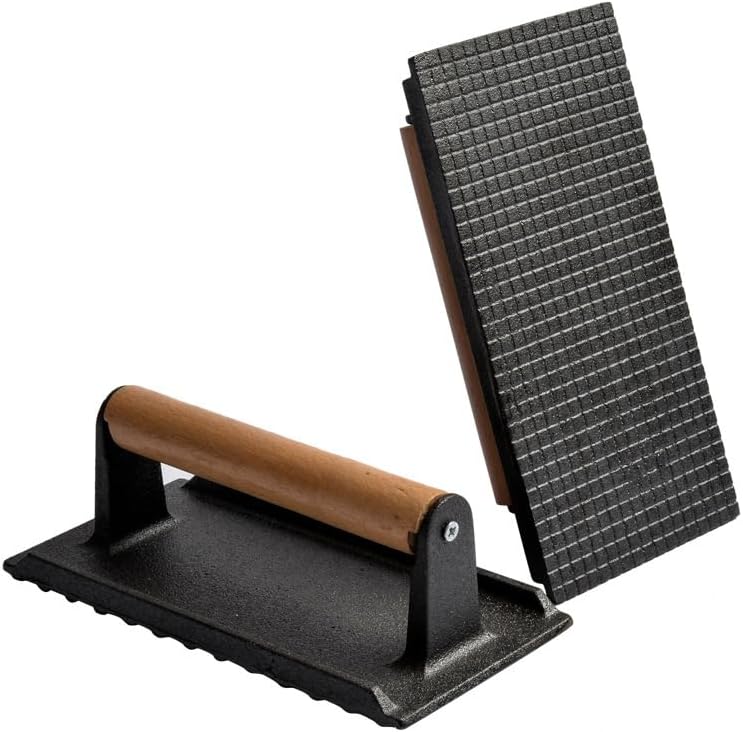Photo 1 of VEKOLLE Cast Iron Grill/Bacon Press Square Shape ,Pro Grade, Heavy Duty Steak for Grills, Griddles and Flattops, Perfect Gadget for Bacon, Paninis, Sandwiches and Vegetables – Non-Stick Bacon Press