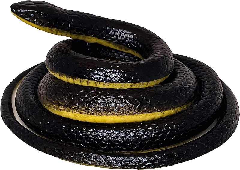 Photo 1 of FunFamz The Original Fake Snake Toy Pack - Rubber Snakes Realistic & Plastic Snake Prank, Rubber Snakes to Keep Birds Away, Large Rubber Snake Black, Toy Snake That Looks Real, Realistic Snake Toy