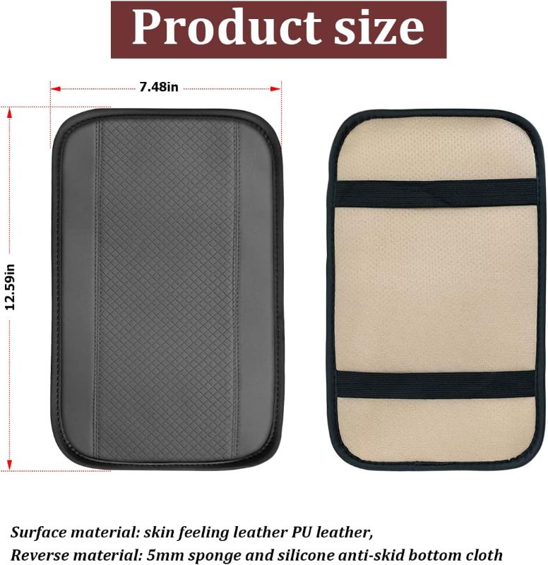 Photo 1 of Auto Center Console Pad, PU Leather Car Armrest Seat Box Cover, Waterproof Non-Slip Soft Armrest Box Cushion Protector, Car Accessories for Women and Men, Universal for SUV, Truck, Van 