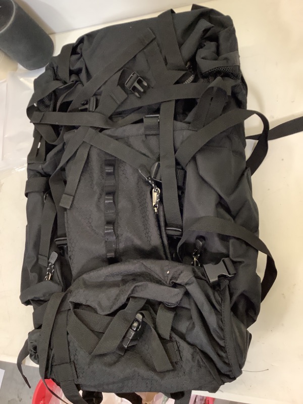 Photo 2 of Amazon Basics Internal Frame Hiking Backpack with Rainfly 75 Liter Black