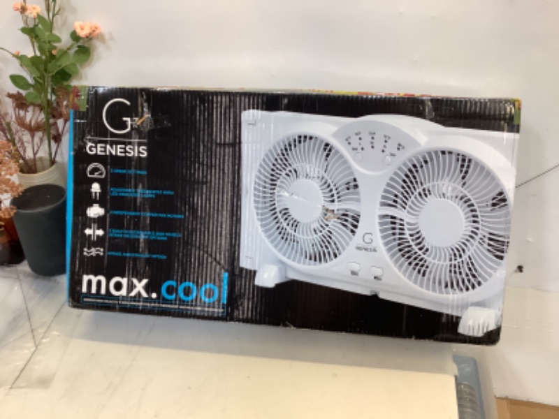 Photo 2 of Genesis Twin Fan High Velocity Reversible AirFlow Fan, LED Indicator Lights Adjustable Thermostat & Max Cool Technology, ETL Certified, White (A1WINDOWFAN)