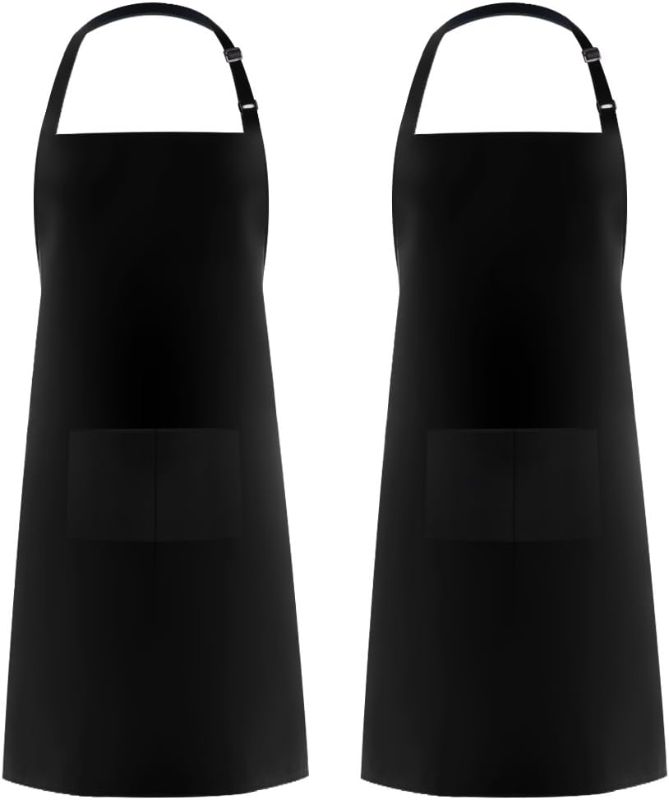 Photo 1 of 2 Pack Adjustable Bib Apron Waterdrop Resistant with 2 Pockets Cooking Kitchen Aprons for Women Men Chef, Black2 Pack Adjustable Bib Apron Waterdrop Resistant with 2 Pockets Cooking Kitchen Aprons for Women Men Chef, Black