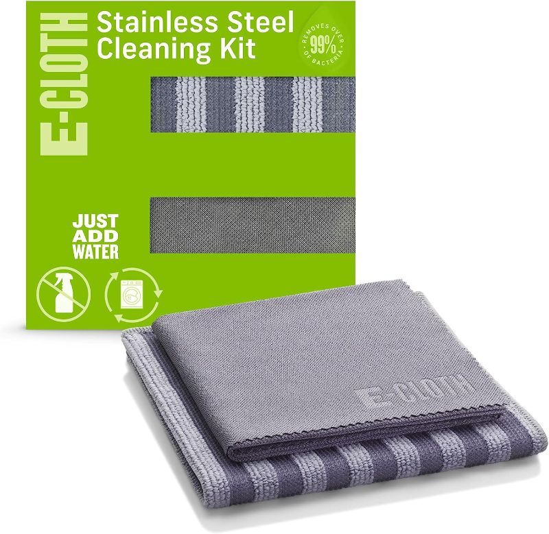 Photo 1 of E-Cloth Stainless Steel Microfiber Cleaning Cloth Kit - Stainless Steel Cleaner for Appliances, Oven, Stove, & More - Microfiber Towels for Cars - Reusable Cloths for Cleaning