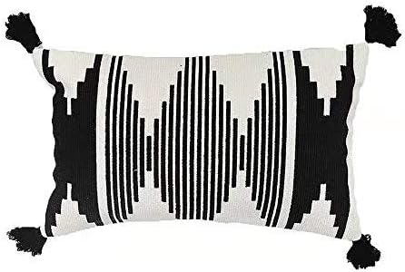 Photo 1 of MOCOFO Yarn-Dyed Jacquard Black and White Pattern Pillowcase with 4 Black Tassel