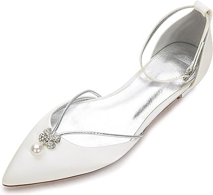 Photo 1 of Creativesugar Lady Elegant Pointed Toe Satin Dress Flats Shoes with Pearl and Crystals Size 7 