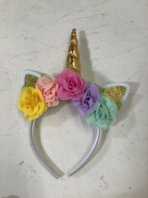 Photo 2 of Daisyu Unicorn Horn Ears Flower Headband Unicorn Horn Headband for Party Or Cosplay