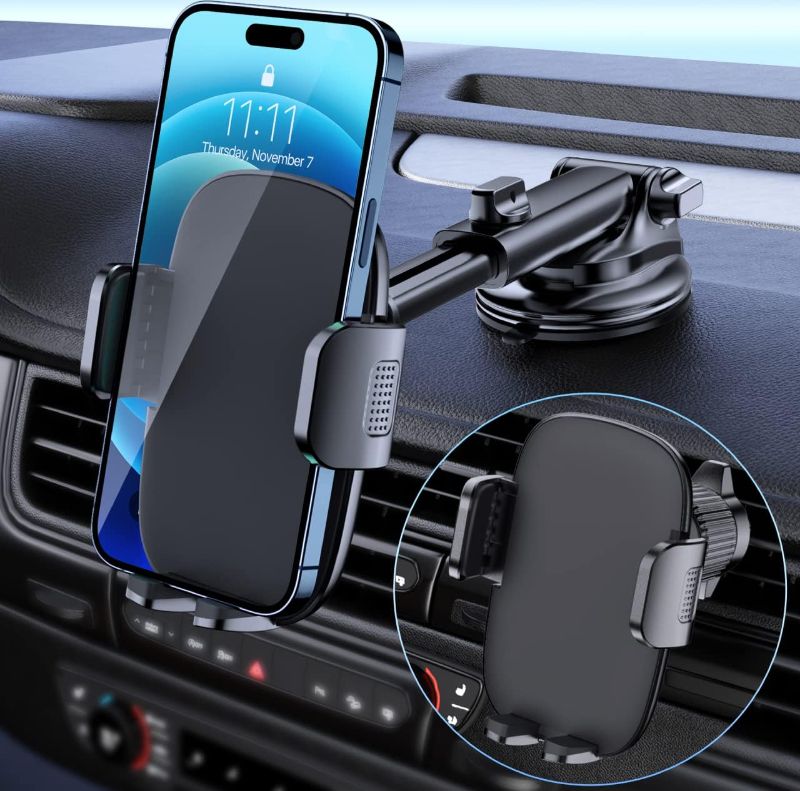 Photo 1 of Car Phone Holder Mount [Military-Grade Suction & Stable Hook] Phone Mount for Car Windshield Dashboard Air Vent Universal Hands-Free Automobile Mounts Cell Phone Holder Fit for iPhone Smartphones