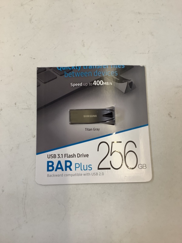 Photo 2 of Samsung BAR Plus 256GB - 400MB/s USB 3.1 Flash Drive Titan Gray (MUF-256BE4/AM) 256 GB Gray