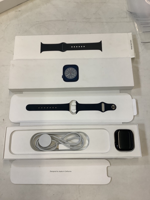 Photo 2 of Apple Watch Series 8 [GPS 41mm] Smart Watch w/Midnight Aluminum Case with Midnight Sport Band - S/M. Fitness Tracker, Blood Oxygen & ECG Apps, Always-On Retina Display, Water Resistant 41mm S/M - fits 130–180mm wrists 41mm Midnight Aluminium Case w Midnig