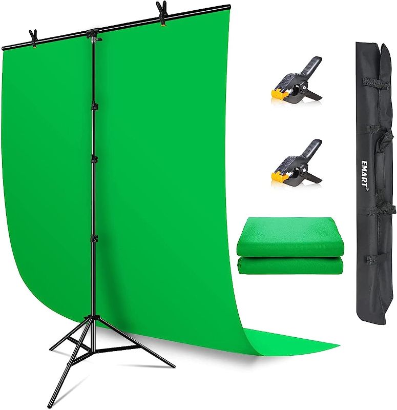 Photo 1 of Green Screen Backdrop with Stand, 5x7 ft Collapsible Greenscreen with Portable T-Shaped Background Support Kit, 5x8.5 ft Adjustable Stand for Streaming, Gaming, Zoom