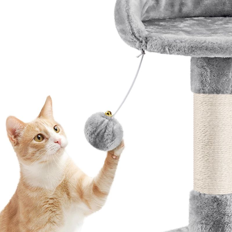 Photo 2 of  Cat Tree Tower with Cozy Perches Dangling Ball, Scratching Posts, Pet Bed Furniture Activity Center for Indoor Cats and Kittens, Light Gray