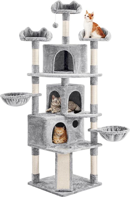 Photo 1 of  Cat Tree Tower with Cozy Perches Dangling Ball, Scratching Posts, Pet Bed Furniture Activity Center for Indoor Cats and Kittens, Light Gray