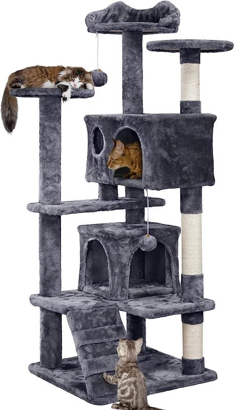 Photo 1 of 5ft Grey Cat Tower, Cat Furniture Activity Center for Cats Kitten, Scratching post