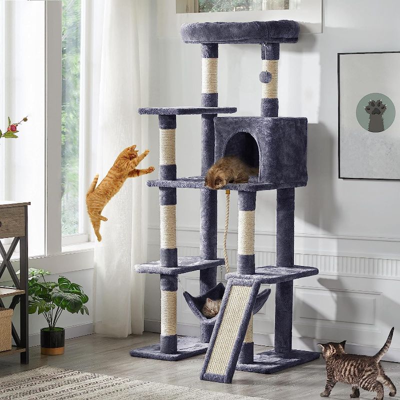 Photo 2 of 5ft Grey Cat Tower, Cat Furniture Activity Center for Cats Kitten, Scratching post