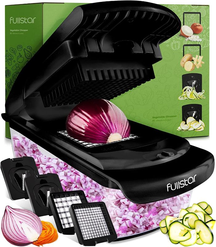 Photo 1 of Fullstar Vegetable Chopper - Spiralizer Vegetable Slicer - Onion Chopper with Container - Pro Food Chopper - Black Slicer Dicer Cutter - 4 Blades