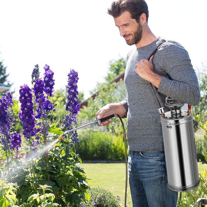 Photo 2 of INWAVE Stainless Steel Sprayer, 2 Gallon - Steel Hand-Pump Sprayer, with 3.3-inch Reinforced Hose - Garden Sprayer for Home, Gardening, Ground Cleaning(2 Gallon)
