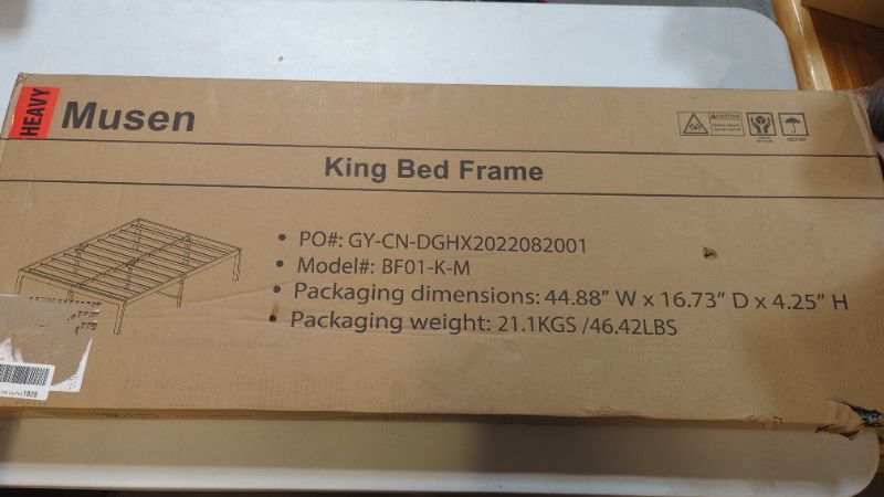 Photo 3 of Musen King Bed Frame, 14 Inch Platform with Storage, Heavy Duty Steel Metal Bed Frame No Box Spring Needed, Noise Free, Anti-Slip, Easy Assembly (Max Load: 1200lb)