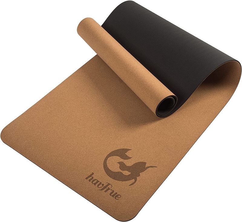 Photo 1 of havFrue Luxury Cork Yoga Mat, Eco Friendly, 100% Recyclable Materials, Non-Slip, Soft, Sweat Resistant Fitness Exercise Mat for Men and Women, Workout Mats for Home, Very Light with Carrying Strap, Ideal for Yoga Pilates and Fitness Exercise