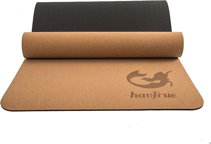 Photo 2 of havFrue Luxury Cork Yoga Mat, Eco Friendly, 100% Recyclable Materials, Non-Slip, Soft, Sweat Resistant Fitness Exercise Mat for Men and Women, Workout Mats for Home, Very Light with Carrying Strap, Ideal for Yoga Pilates and Fitness Exercise