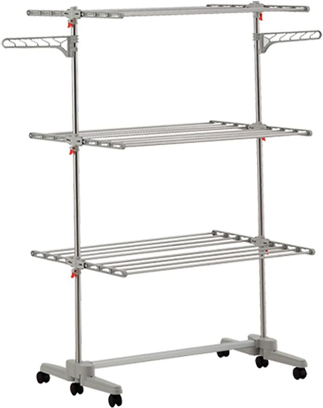 Photo 1 of Hulife 3-Tier Foldable Clothes Drying Rack, Stainless Steel, 6 Foldable Trays, 2 Extra Side Wings, Easy Storage (Made in Korea)