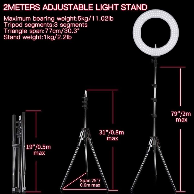 Photo 2 of Adjustable 2700-5500K Bi-Color Temperature Ring Light, SAMTIAN 13 Inches Outer YouTube Light Dimmable SMD LED Makeup Light with 2M Light Stand Phone Holder for Video Shooting YouTube Video Portraiture