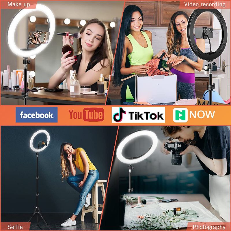 Photo 2 of 12.6" Selfie Ring Light with Stand and Phone Holder, Led Ring Lights for YouTube/Tiktok/Twitch Video Recording, Live Streaming, Zoom Meeting, Dimmable Ringlight with Tripod for Phones, Cameras
